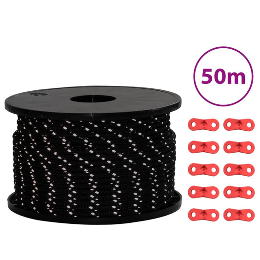 Stanové lanko s reflexními proužky a napínáky 50 m 5 mm