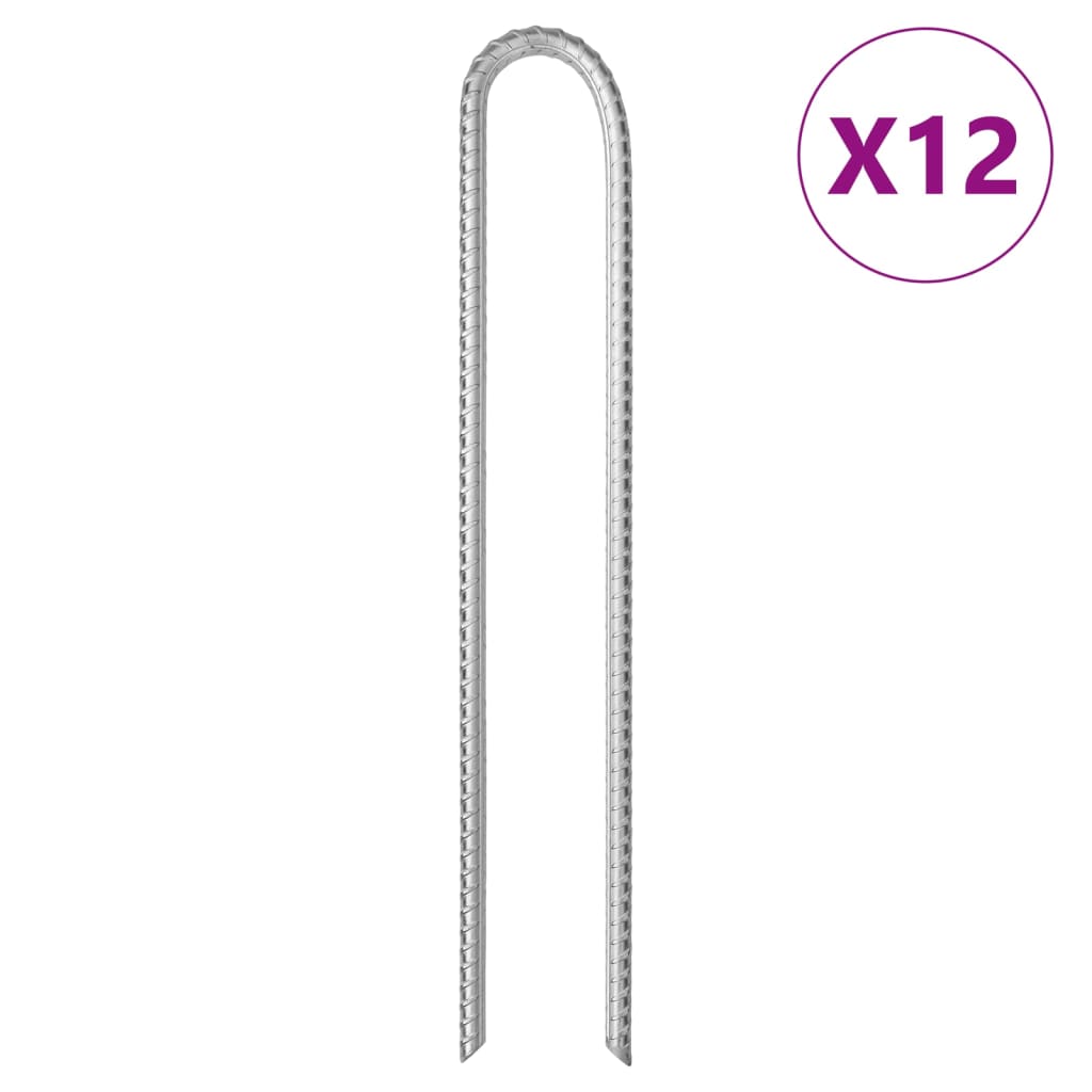 Stanové kolíky 12 ks ve tvaru U 37 cm Ø 10 mm pozinkovaná ocel