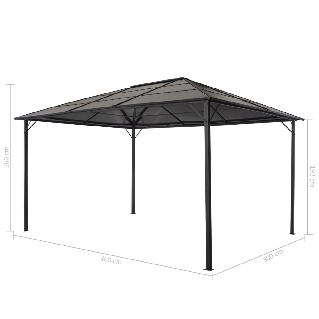 Altán se střechou hliník 4 x 3 x 2,6 m černý