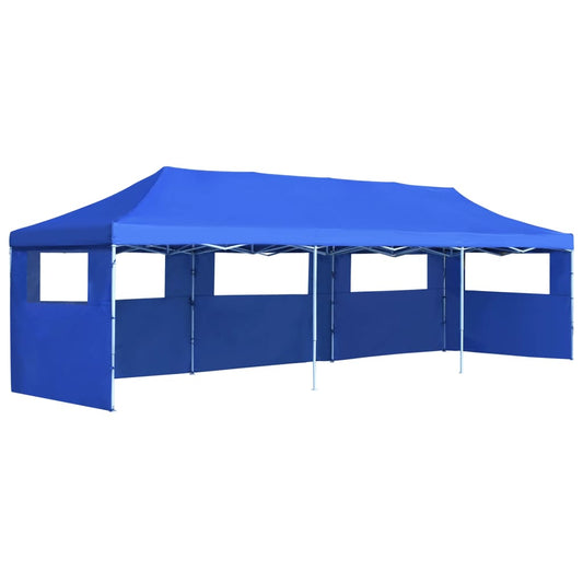 Skládací nůžkový party stan s 5 bočními stěnami 3 x 9 m modrý