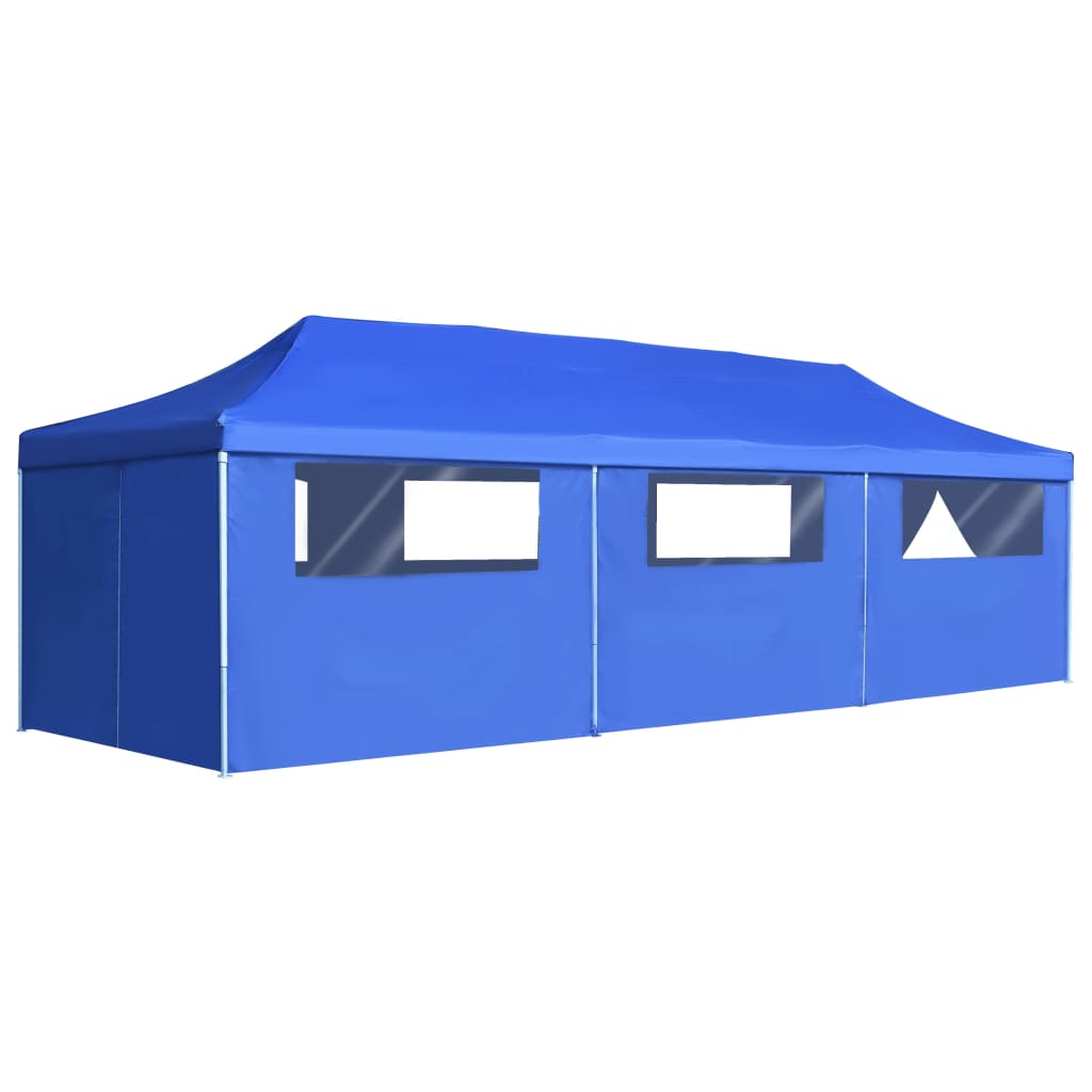 Skládací nůžkový party stan s 8 bočními stěnami 3 x 9 m modrý