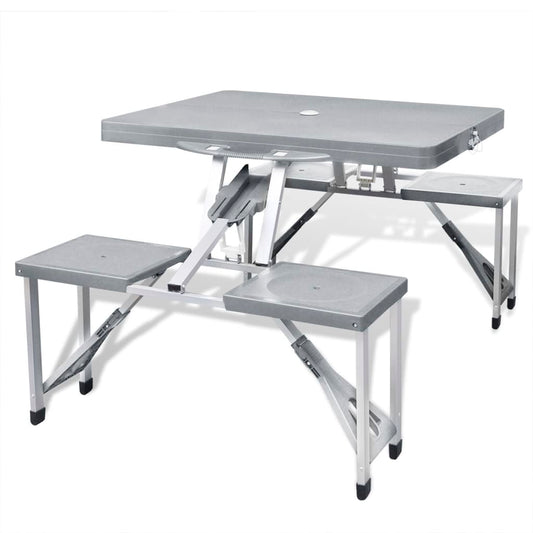 Skládací kempingový set stůl a 4 stoličky, hliník, extra lehký, šedý