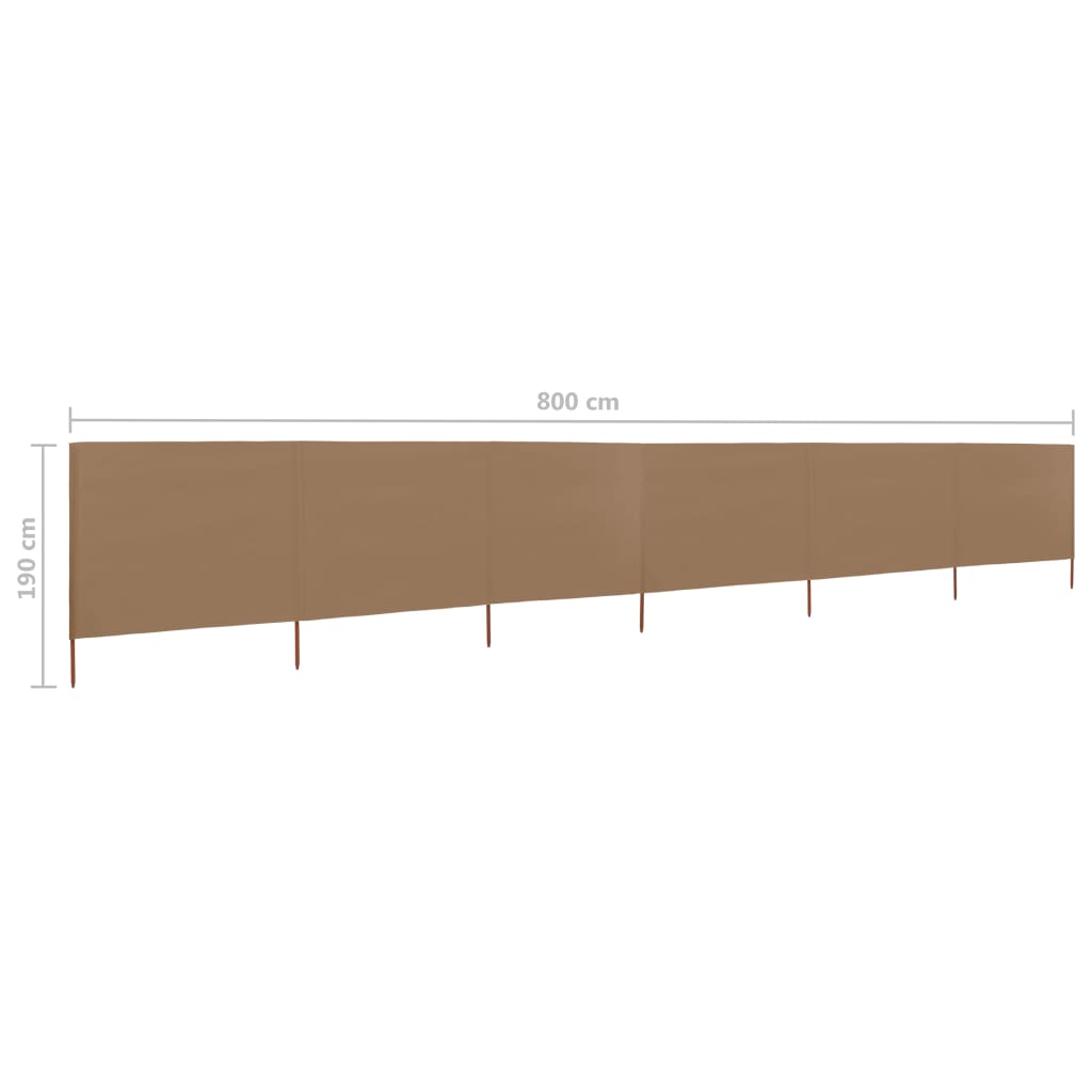 6dílná zástěna proti větru látková 800 x 160 cm taupe