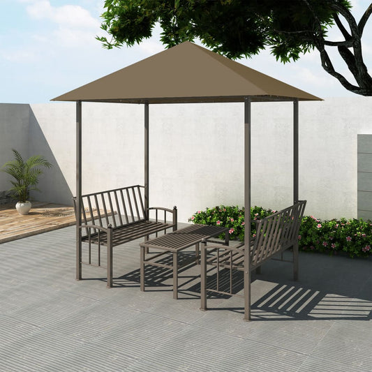 Zahradní altán + stůl a lavice 2,5x1,5x2,4 m taupe 180 g/m²