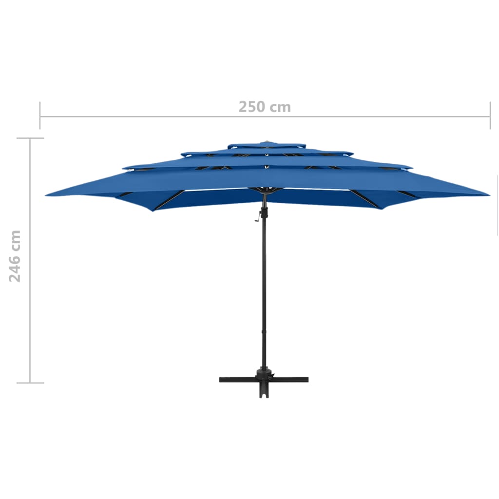 4stupňový slunečník s hliníkovou tyčí azurově modrý 250x250 cm