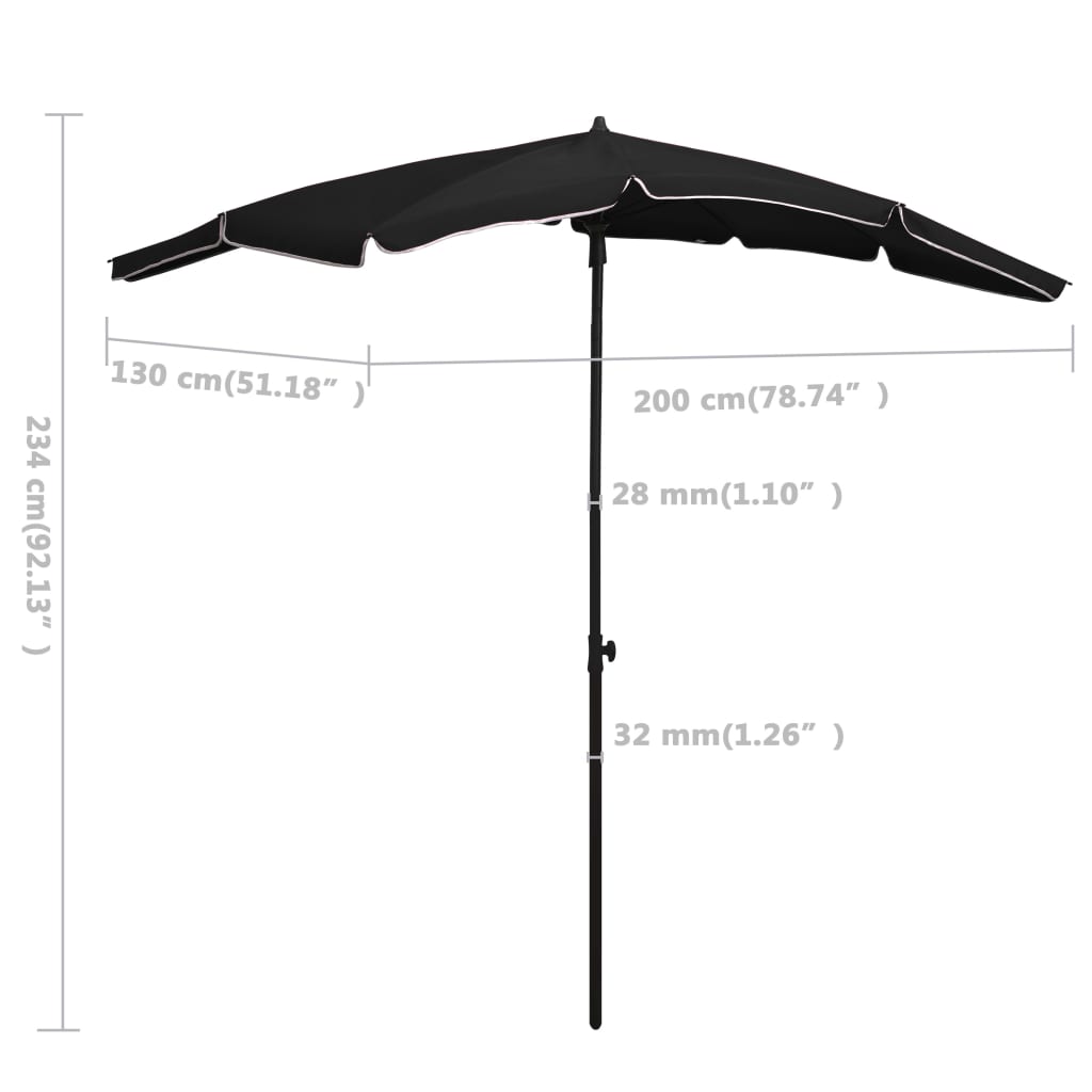 Zahradní slunečník s tyčí 200 x 130 cm černý