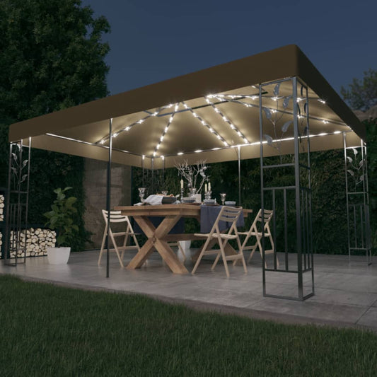 Altán s dvojitou stříškou a světelnými LED řetězy 3 x 4 m taupe