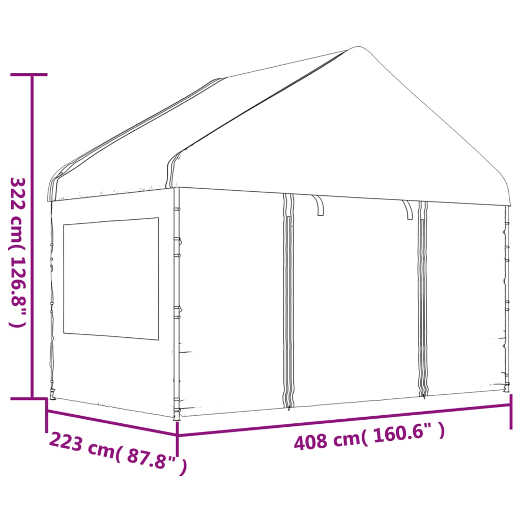 Altán se střechou bílý 4,08 x 2,23 x 3,22 m polyethylen
