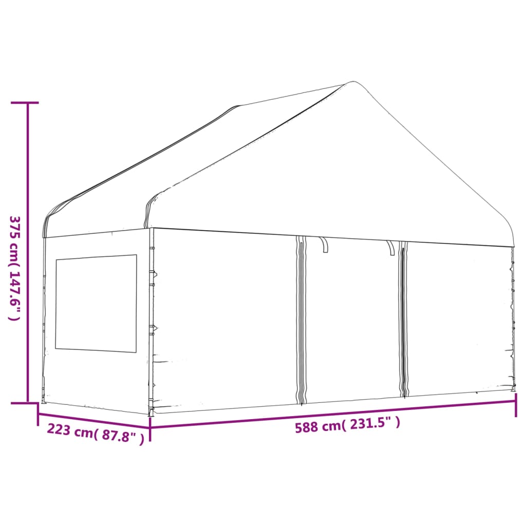 Altán se střechou bílý 5,88 x 2,23 x 3,75 m polyethylen