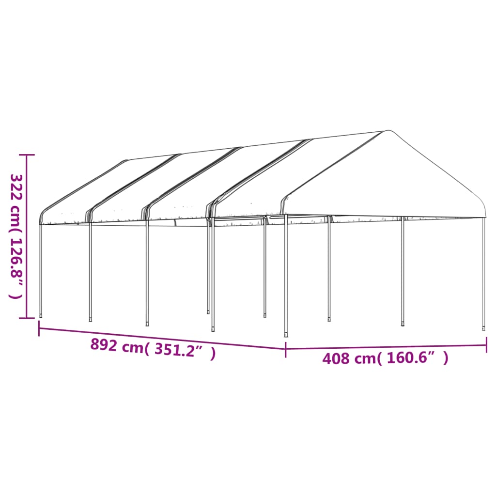 Altán se střechou bílý 8,92 x 4,08 x 3,22 m polyethylen