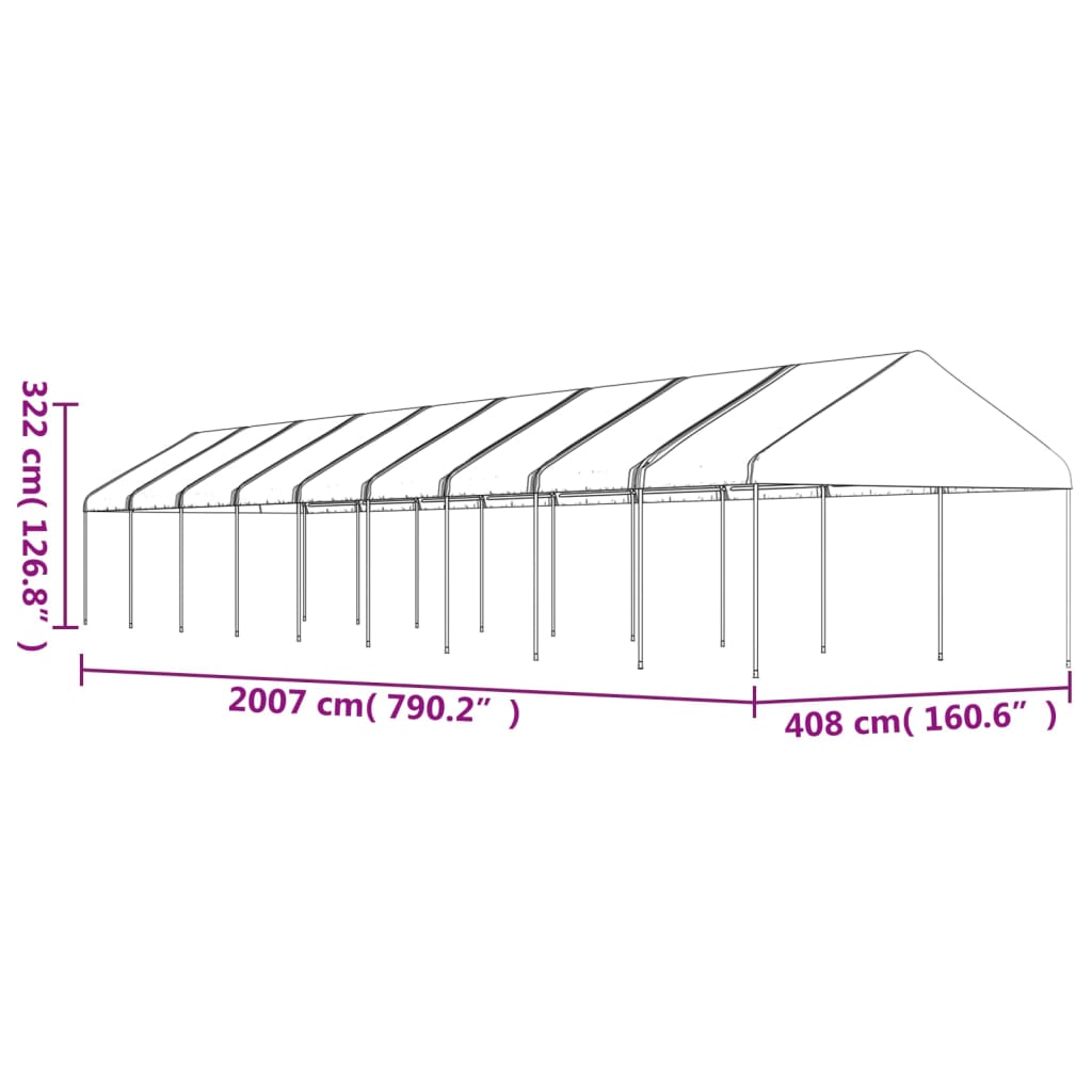 Altán se střechou bílý 20,07 x 4,08 x 3,22 m polyethylen