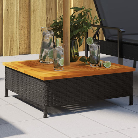 Kryt na stojan slunečníku černý 70x70x25 cm polyratan a akácie